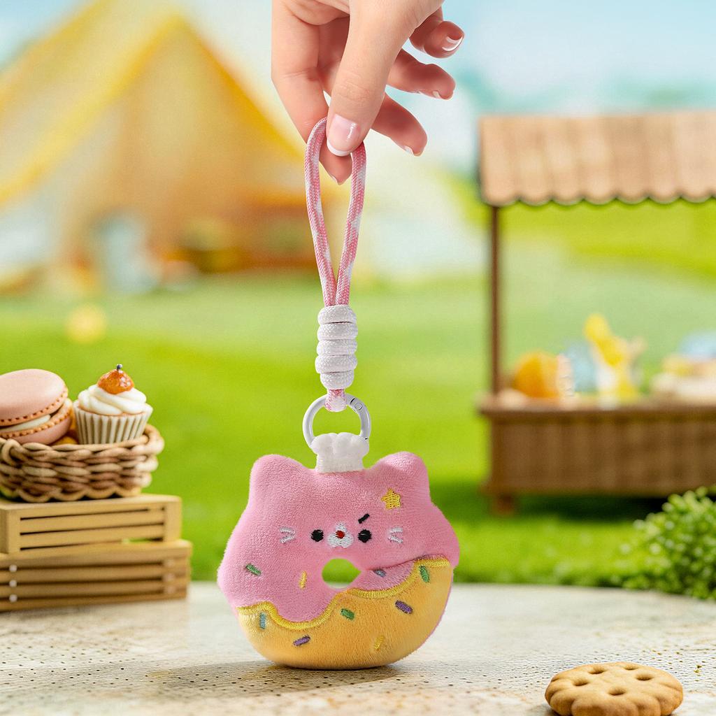 Furry Doughnut Pendant Cute Cat Keychain Bag Hanger Jewelry For Mobile Phone Chain As A Gift For Girls