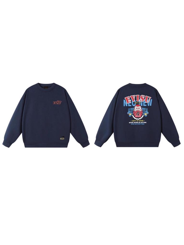 EVISU Streetwear Gott des Glücks Sweatshirt: Unisex Pullover mit Rundhalsausschnitt von hoher Qualität für Herbst 2026