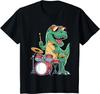Dinosaur Drummer Boys T Rex Dinosaur Playing Drumset Drums T-Shirt Unisex Children’s Wear Cotton Kid Graphic T Shirts
