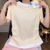 2025 Sommer Aprikose vordere Schulter Rundhalsausschnitt Fake zweiteilig Kurz plissiertes Design Kurzarm T-Shirt Damen unregelmäßiges Oberteil