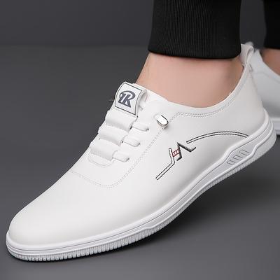 Men's Shoes Amoi Lightweight and Thin Men's Casual Leather Shoes with One Pedal, Soft-soled Non-slip White Shoes