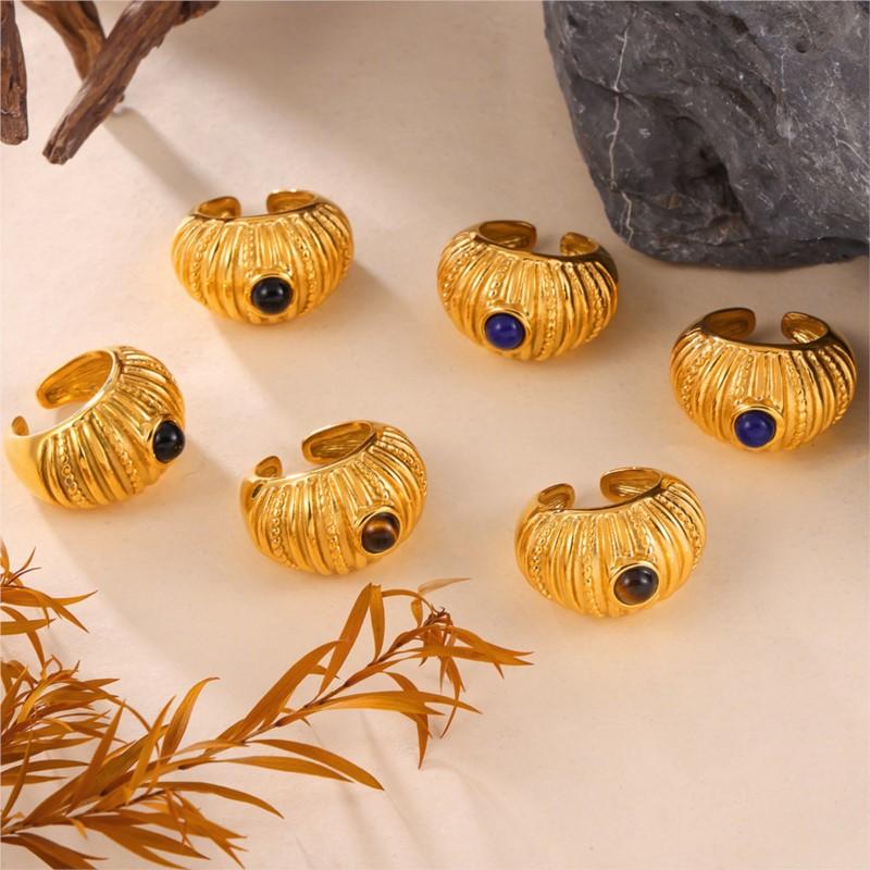316L Stainless Steel Rings For Women 18K Gold Plated Waterproof Women's Chunky Ring Goth Golden Open Ring Luxury Woman Zircon