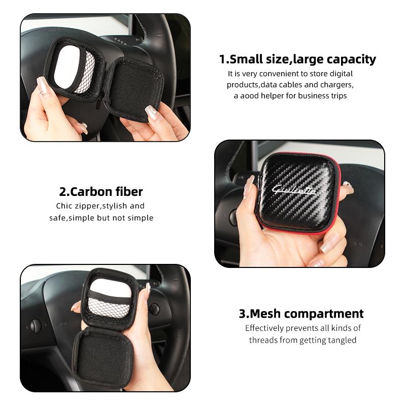 For Alfa Romeo Headphone Data Cable Storage Portable Charger Zipper Box GT Stelvio F1 Brera Volante Tonale Gloria Disco