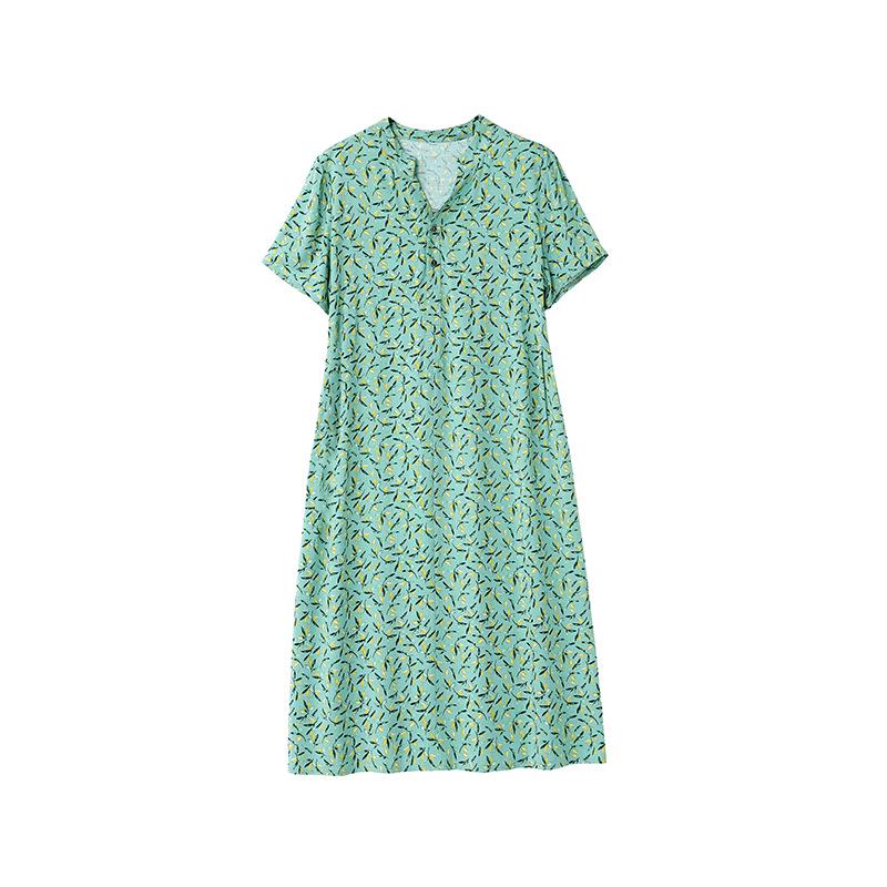2024 Women's Floral Mid-Length Cotton Silk Slimming Plus Size Skirt Dress