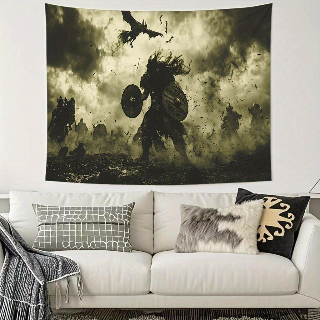 

Nordic Dark Warrior Digital printing polyester wall tapestry suitable for use in living rooms bedrooms offices bars party 74x94cm(29x37in)