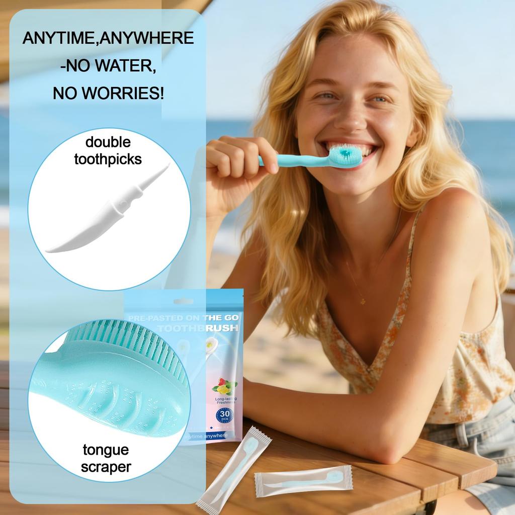 5-in-1 Portable Toothbrush with Tongue Cleaner & Double Toothpick (30-Pack)