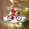 Santa Riding A Bicycle with A Dog Ornament Cute Acrylic Santa Claus Christmas Tree Ornament for Holiday Party Decoration
