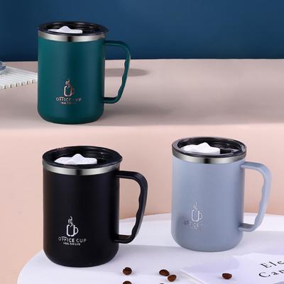500ml/17oz 304 Edelstahl Wasserflasche Doppelschichten Kaffeetasse Milchbecher mit Kunststoffdeckel und Griff