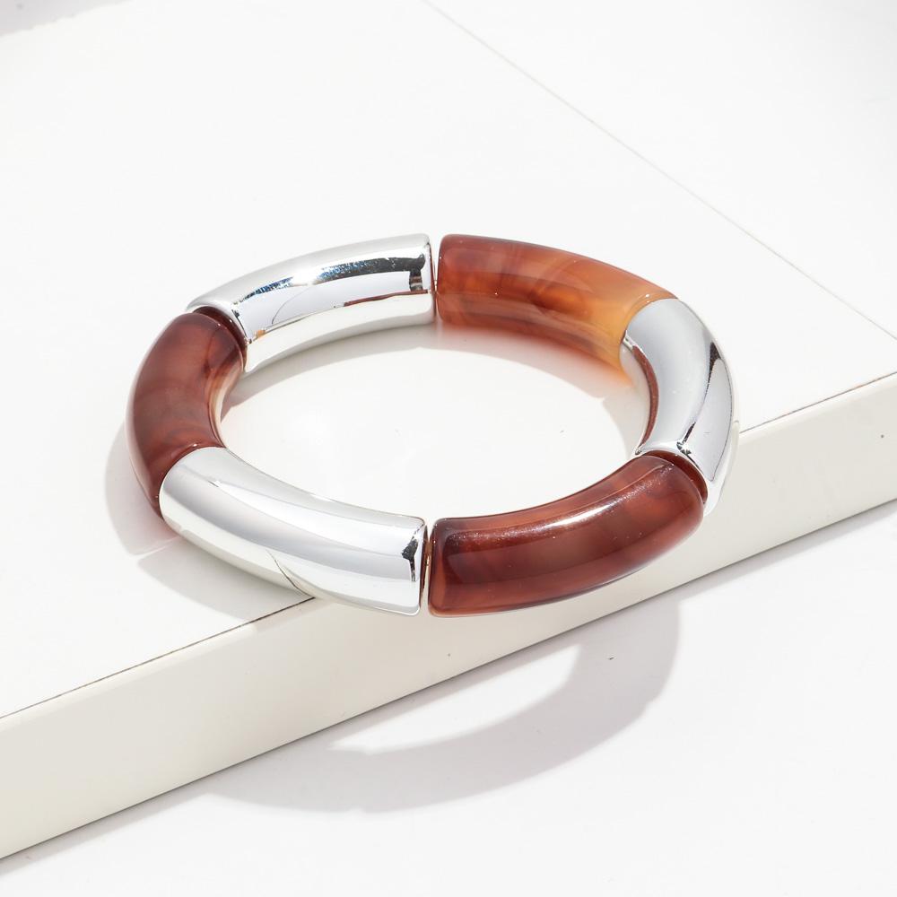 New Colorful Big Bamboo Tube Beads Acrylic Bracelets Bangle for Women Men Boho Stretch Curved Resin Bracelet Stack Jewelry Gifts