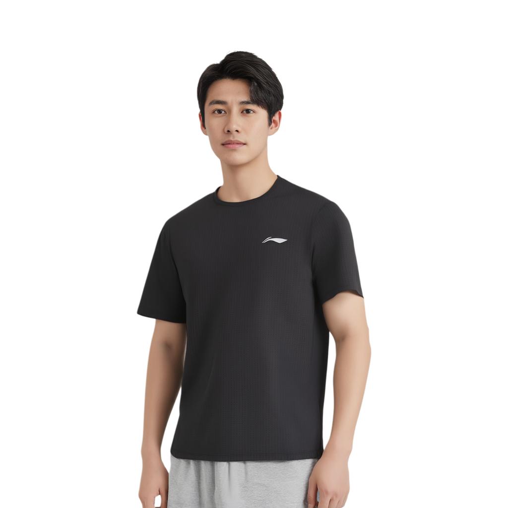 Li Ning Laufserie Lässiges Minimalistisches Sport-Pullover Rundhals Einfarbig Kurzarm T-Shirt Herren Tops Schwarz ATSV471-1