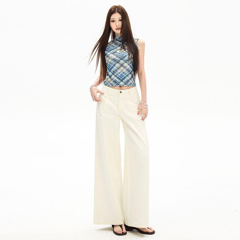 Spring Summer Off White Casual Relaxed Wide Leg Flare Denim Pants For Women Casual Pants Oversize Denim Trousers