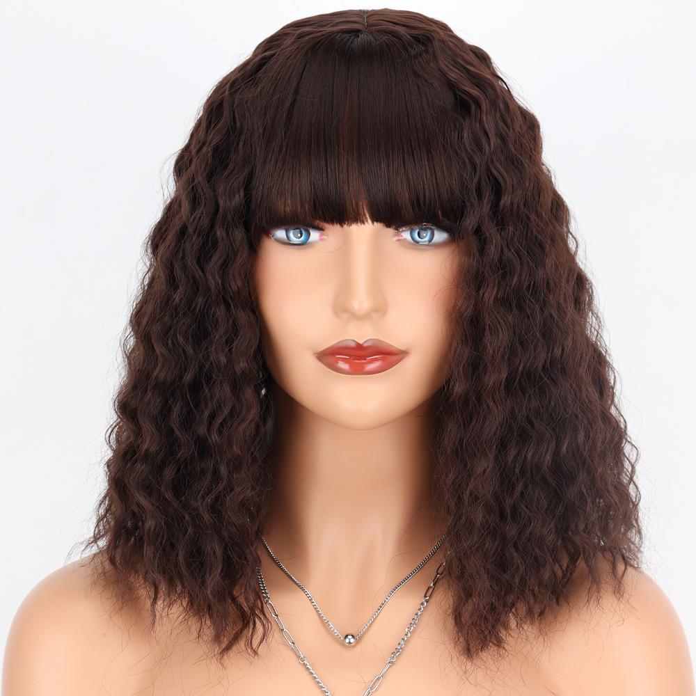 

MISS WIG Синтетические короткие вьющиеся волосы Боб Джерри Парики с челкой 15 дюймов Коричневые парики Парик с глубокими волнами и челкой для женщин