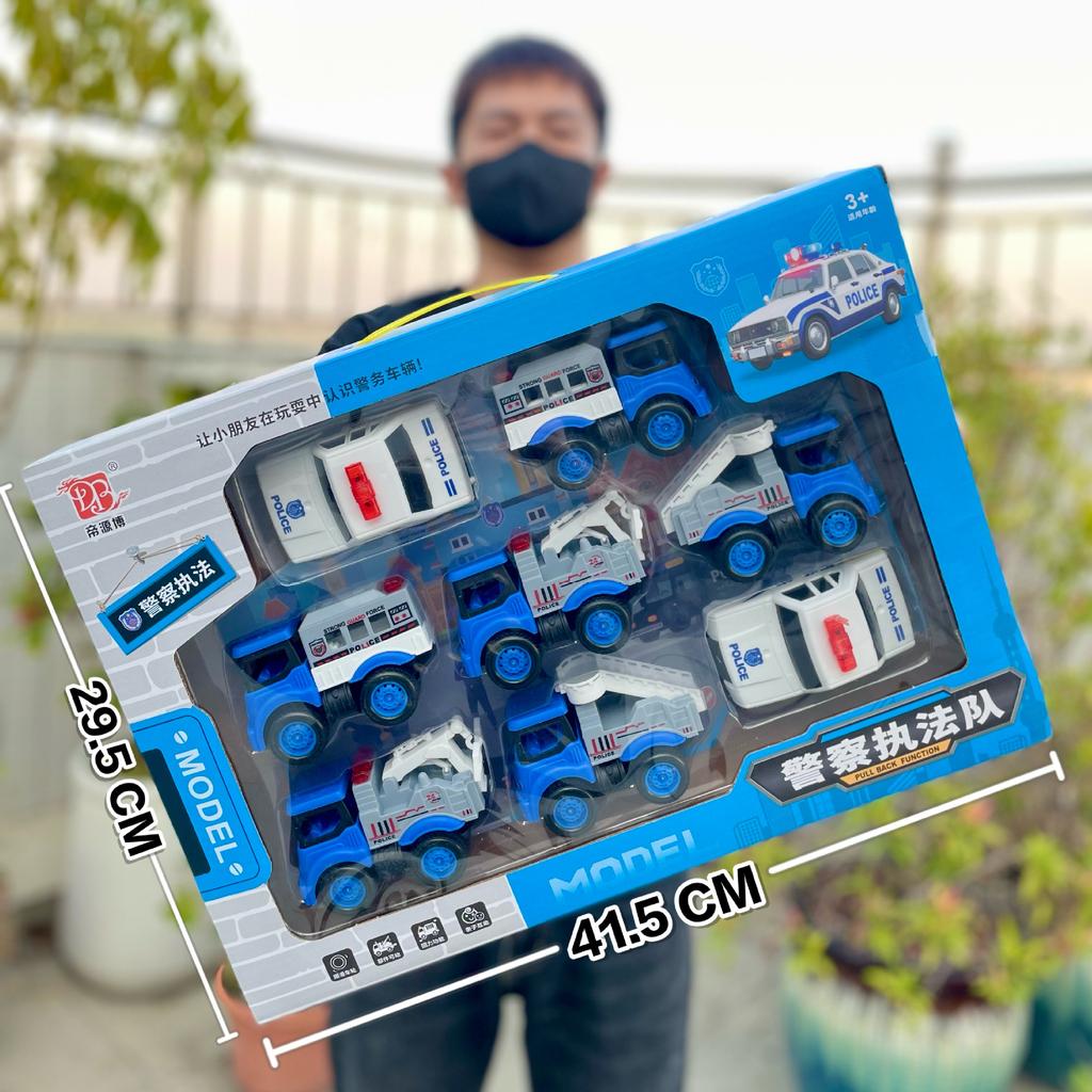 Construction Truck Fire Truck Inertia Pull Back Truck Set Gift Box Excavator Bulldozer Model Boy Toy