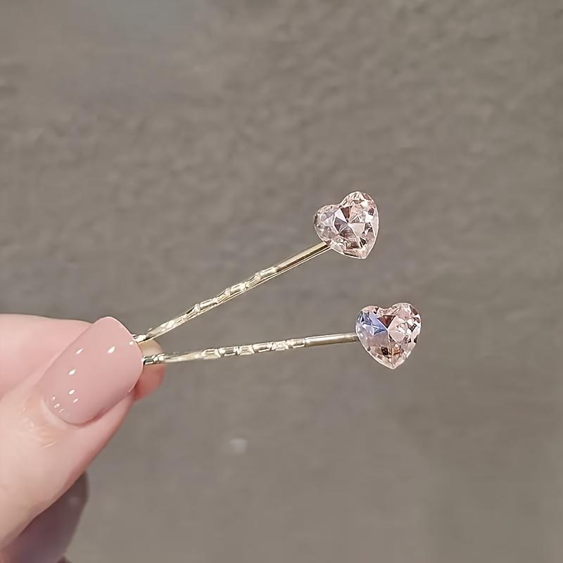 1 Pair Elegant Heart-Shaped Rhinestone Hair Clips for Women Sparkling Crystal & Alloy Barrettes, Stylish Elegant Hairpin Hair Accessories for Women
