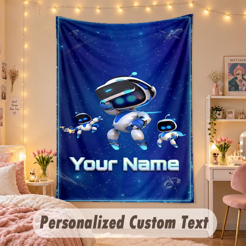 Custom Personalized Tapestry,Astro Bot Print Custom Name Text Wall Art Hanging for Bedroom