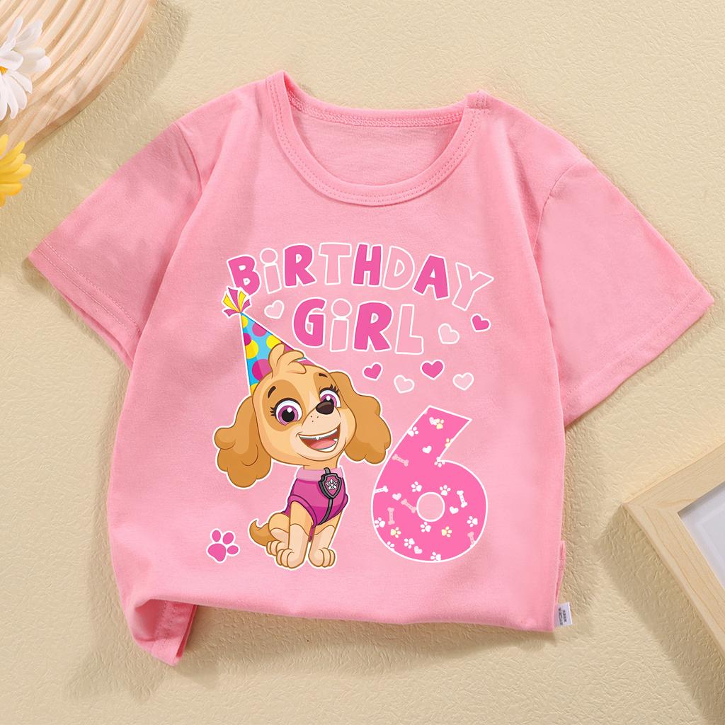 Paw Patrol Skye T-shirt Children Birthday Figure Tee Top Girls Pink Clothes Cartoon Anime Short Sleeve Kids Loose Clothing Gift