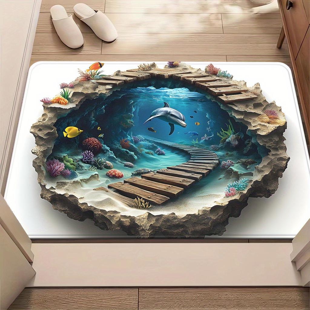 Underwater Dolphin Rug: Dive Into Ocean Life with 3D Effect | Creative Living Room Flooring Ideas Skid Resistant Carpet