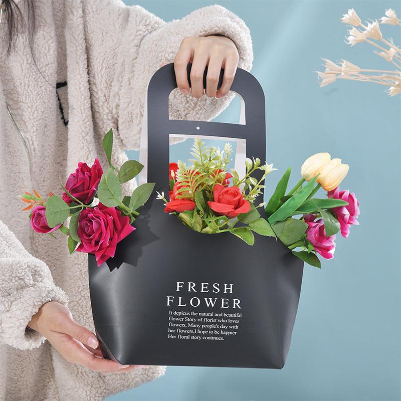 Foldable Waterproof Flower Bag Letter Box Kraft Paper Gift Bags 3Pcs Handbag