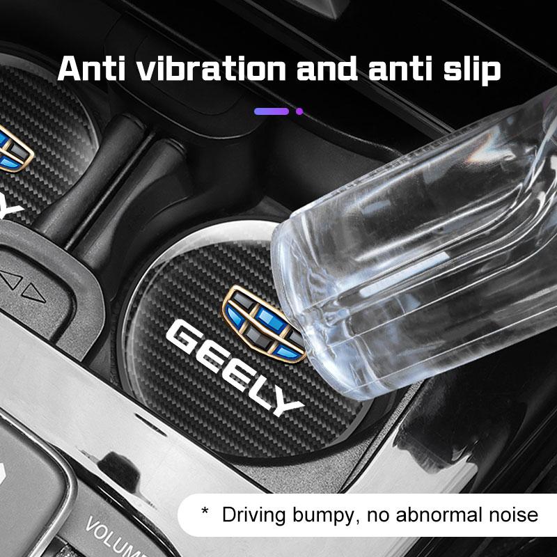 2Pcs Carbon Fiber Leather Car Coaster Water Cup Mat For Geely Galaxy L7 L6 Boyue Borui Coolray Non-slip Pad Interior Accessories