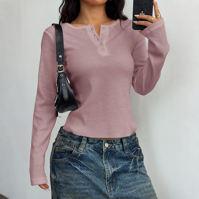 Spring Autumn Solid Color Casual Fashion Long Sleeve T-shirt Women Simple All-match Bottomed Pullover Top Tee