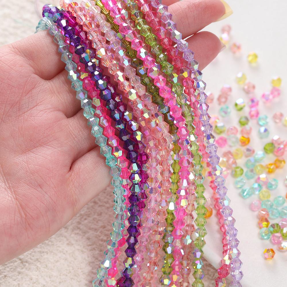 1 Strip 4mm Shiny Crystal Beads Bicone Beads 80pcs Glass Beads Loose Spacer Beads for Bracelet DIY Jewelry Making