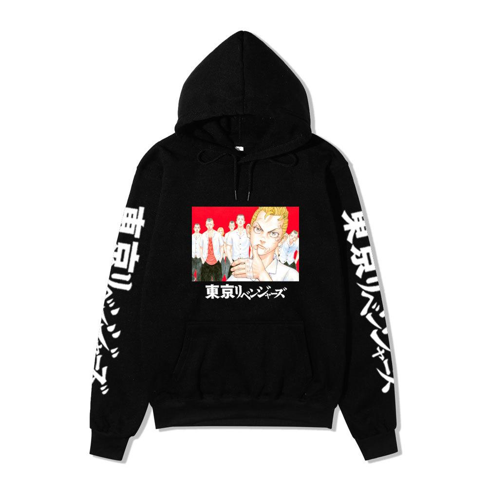 Tokyo Revengers Anime Pullover Hoodie, Takemichi Group Character Print Long Sleeve Sweatshirt Unisex Street Hoodie with Japanese Sleeve Letter