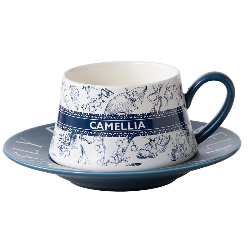 Chinese Style Ceramic Coffee Cup Saucer Set Household Drinking Cup Afternoon Tea Tableware Niche Latte Cup High Looking Girls