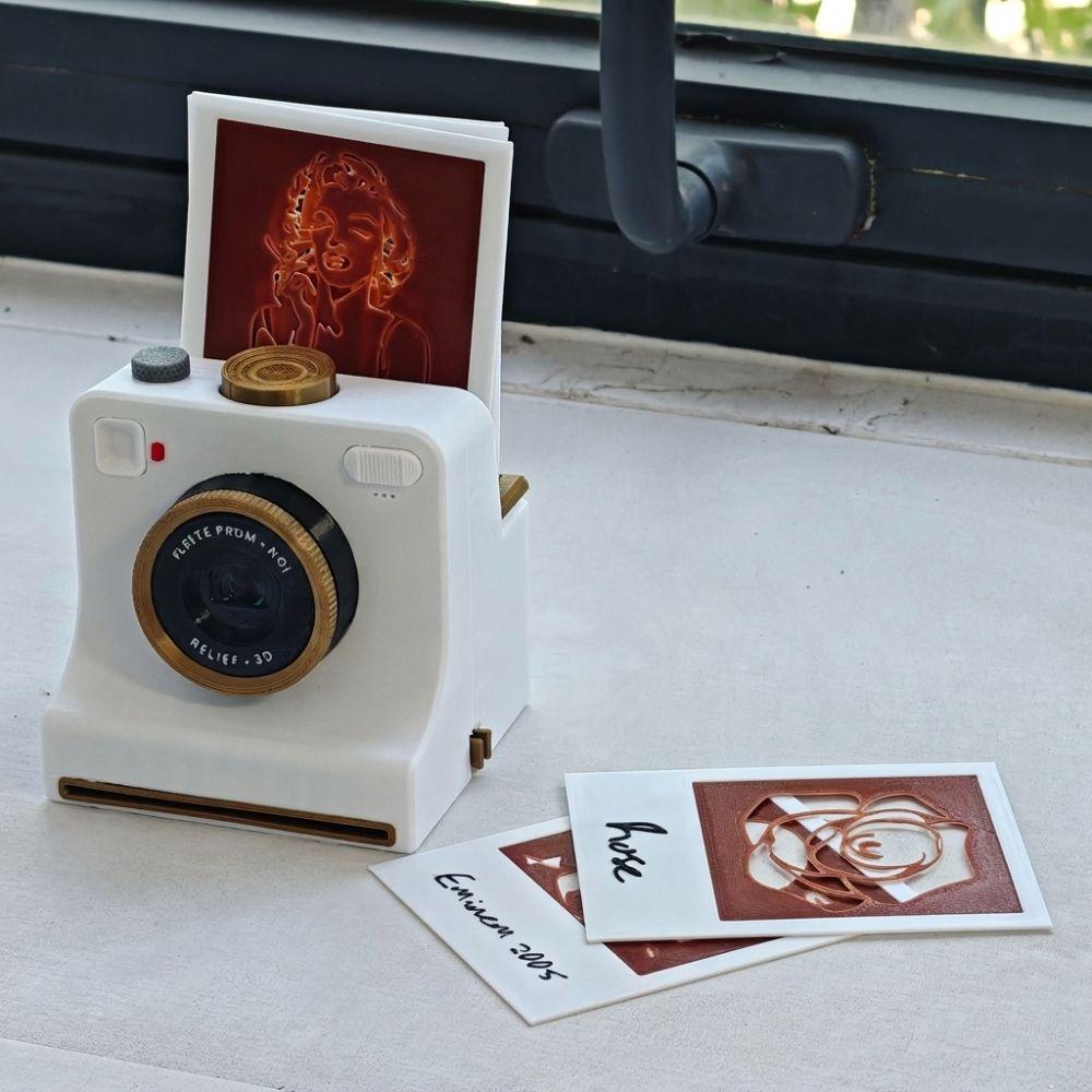 Vintage Look 3D-gedruckte Latte Kamera mit austauschbaren Karten Kaffeepulver-Druck Kamera Tischdisplay