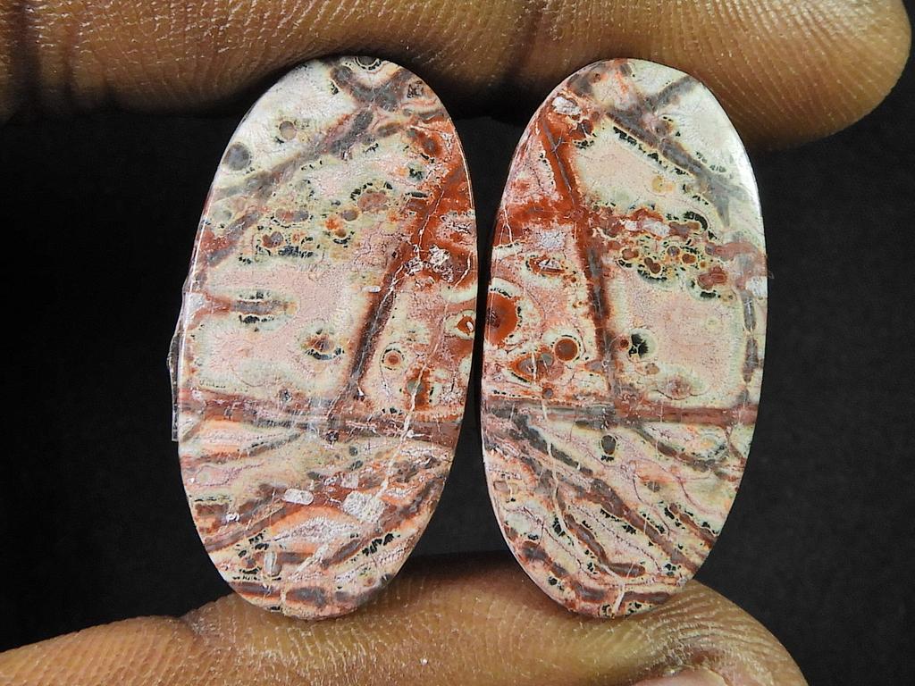 28Cts.Natural Leopard Skin Jasper Matched Pair Handmade Gemstone 14X28X04 MM SK-798
