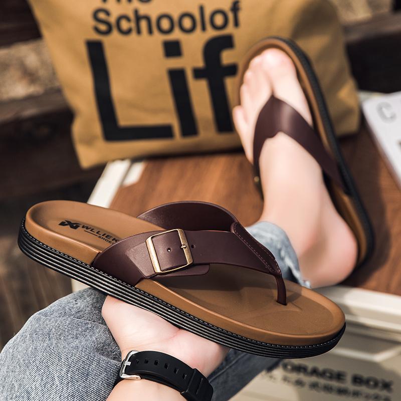 High Quality Casual Leather Flip Flops Soft comfortable Outdoor Walking Slippers Flat Designer Waterproof Beach Slipper Summer