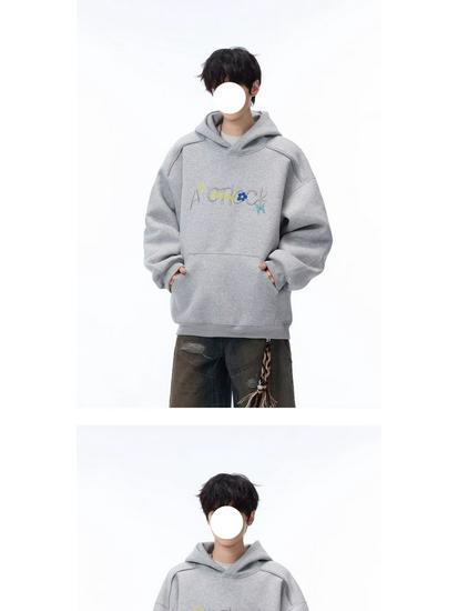Men's Autumn/Winter American Letter Embroidered Hooded Sweatshirt - Loose Fit, Plus Velvet, Thickened Heavyweight Casual Hoodie Jacket