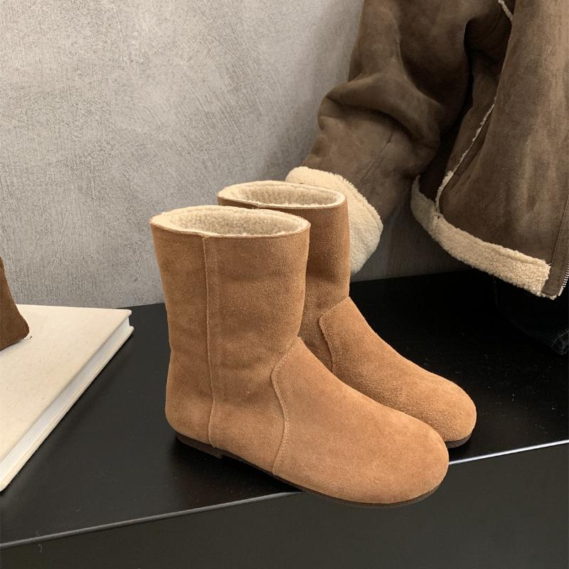 Autumn Winter Furry Women Snow Boots Comfort Slip On Short Plush Shoes Ladies Outdoor Warm Cotton Flats Short Booties