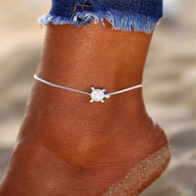Female Cute Sea Turtle Snake Chain Anklets For Women Vintage Silver Ankle Bracelet Beach Anklet Jewelry Summer Accessories