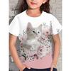 Fun Girl T-shirt Summer Short Sleeved Top Cartoon Animal Cat 3D Printing 2025 Girl Clothing