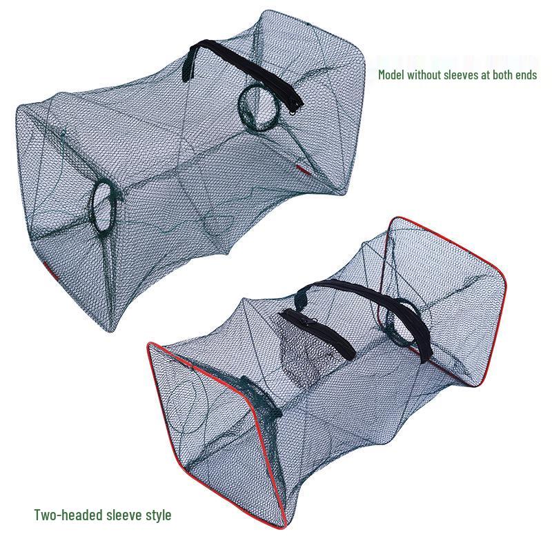 Folding Two-Hole Spring Net for Outdoor Fishing - Nylon Mesh Trap for Shrimp, Loach, and Eel