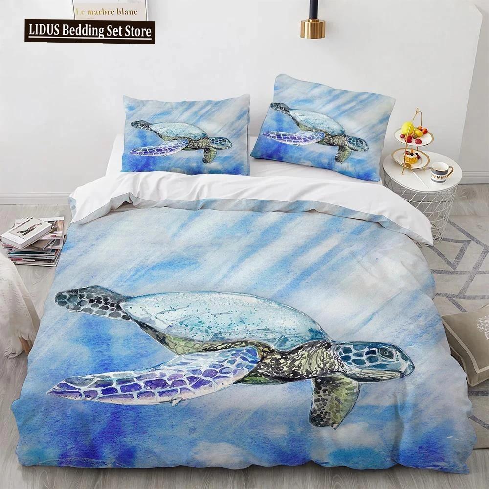 3D Sea Turtle Beddings Set Psychedelic Animal Duvet Cover Comforter Covers Single Twin Full Queen King Polyester Quilt Cover