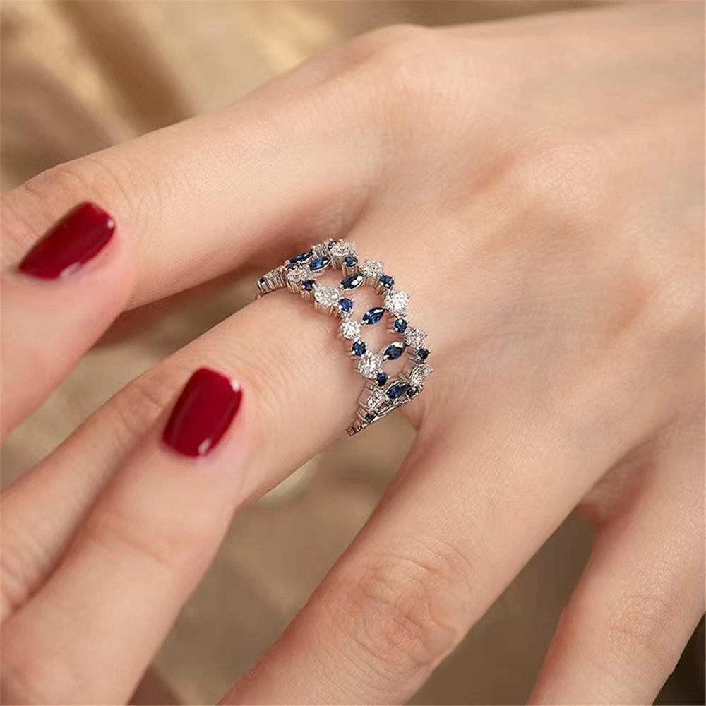 Cute Female White Blue Zircon Stone Silver Color Wedding  Promise Engagement Rings For Women