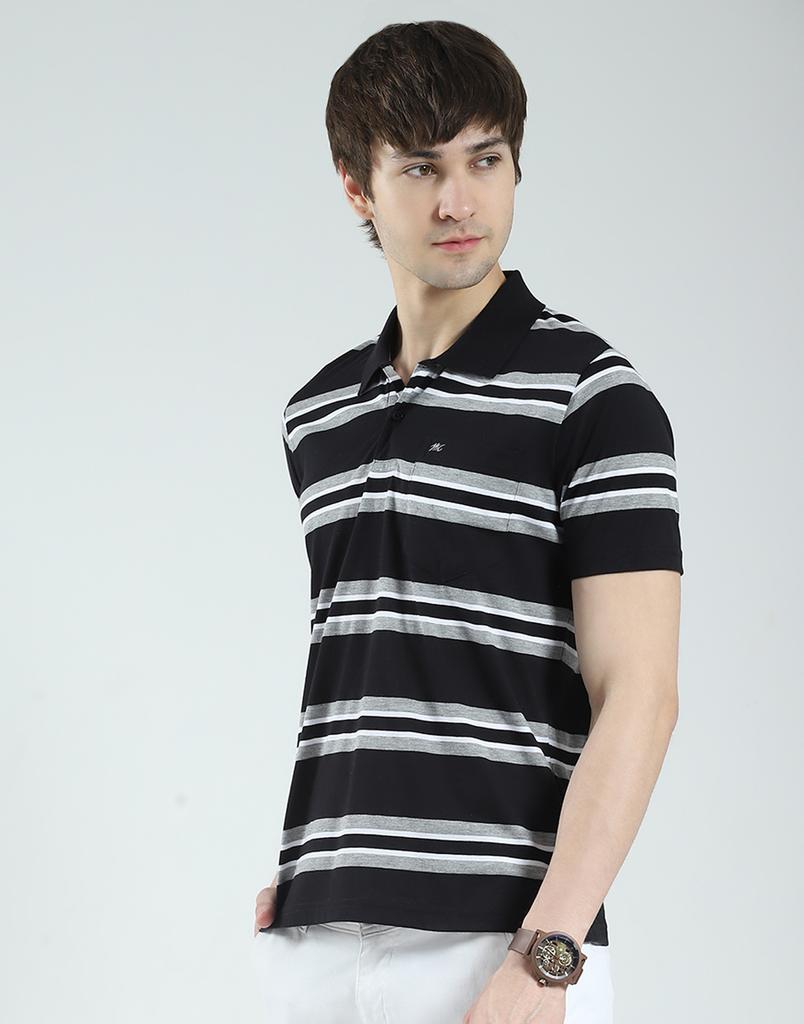 MONTE CARLO Men's Regular Fit Striped Half Sleeve Polo T-Shirt