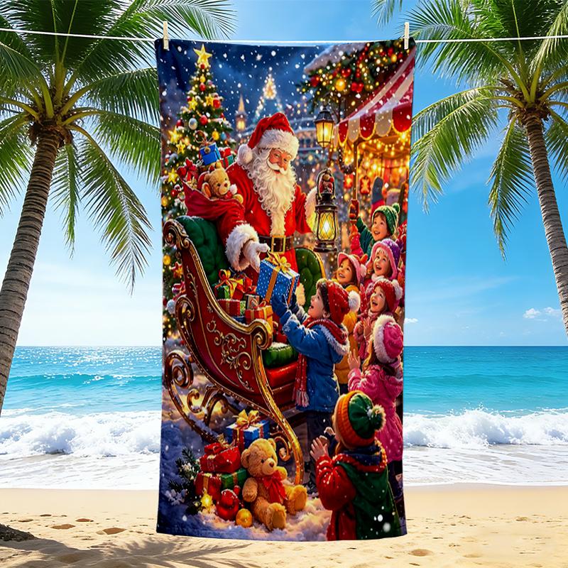 1Pc Santa Claus Christmas Market Beach Towel Quick Dry Multiuse For Beach Pool Gym Yoga Home Travel Christmas Halloween Xmas Gift S1155