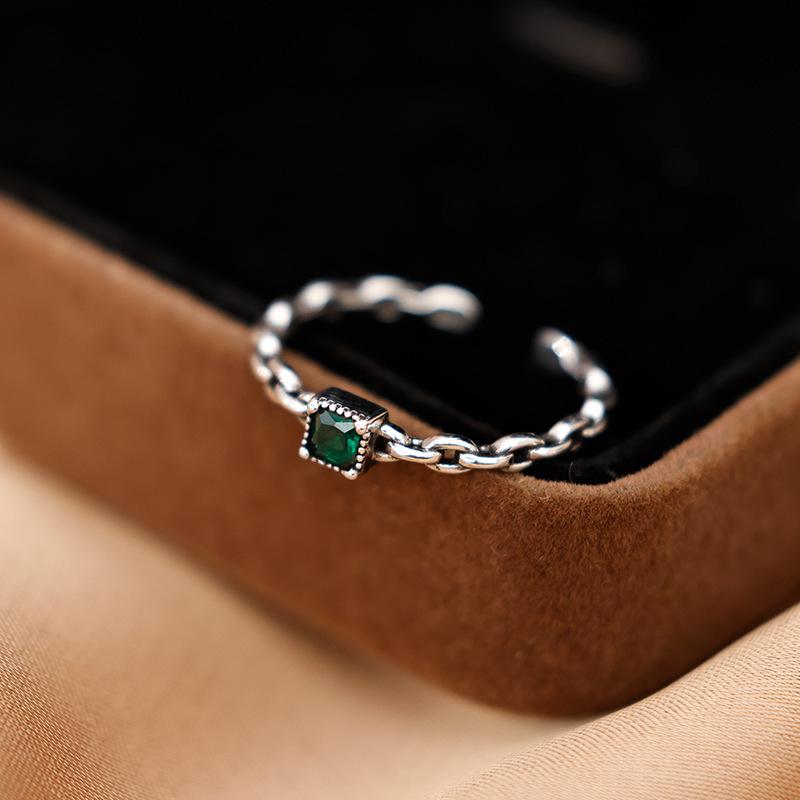 Stylish Green Zircon Open Square Ring - Adjustable Women's Cool, Simple & Trendy Index Finger Jewelry
