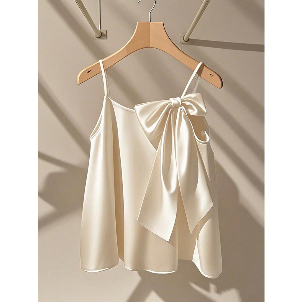 Foreign trade new big bow sling simulation silk drape vest backless top large size gentle temperament top