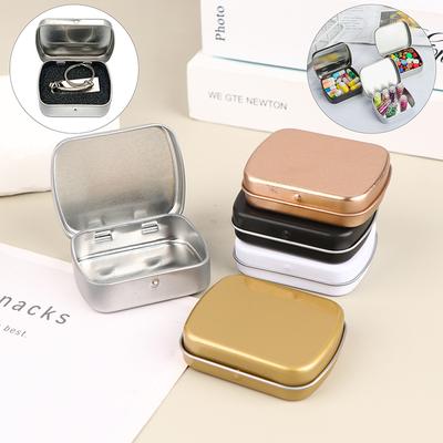 Mini Boîte en Fer Blanc Métal Charnièreée Boîtes Vides Avec Couvercle Portable Rectangulaire Petit Contenant de Rangement Bonbons Pilules Boîtiers Pour Organisateur de Maison