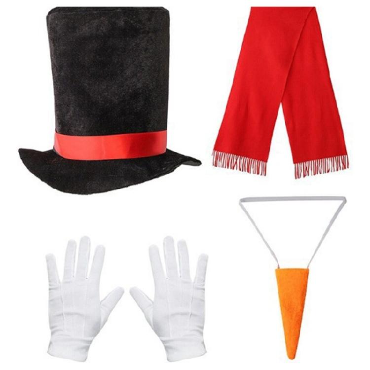 Winter Frosty Snowman Costume Christmas Play Dress Up Accessories Carrot Nose Scarf Gloves Pompoms Balls Tutu Skirt