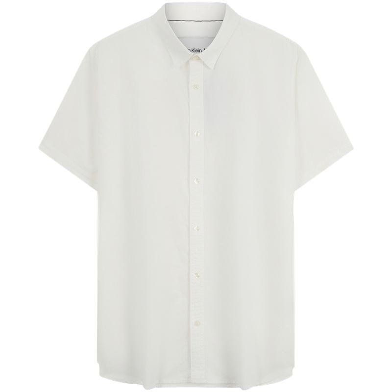 

Calvin Klein Business Casual Commuter Minimalist Embroidered Cotton Linen Short Sleeve Shirt Men shirts J317422-YAF XL