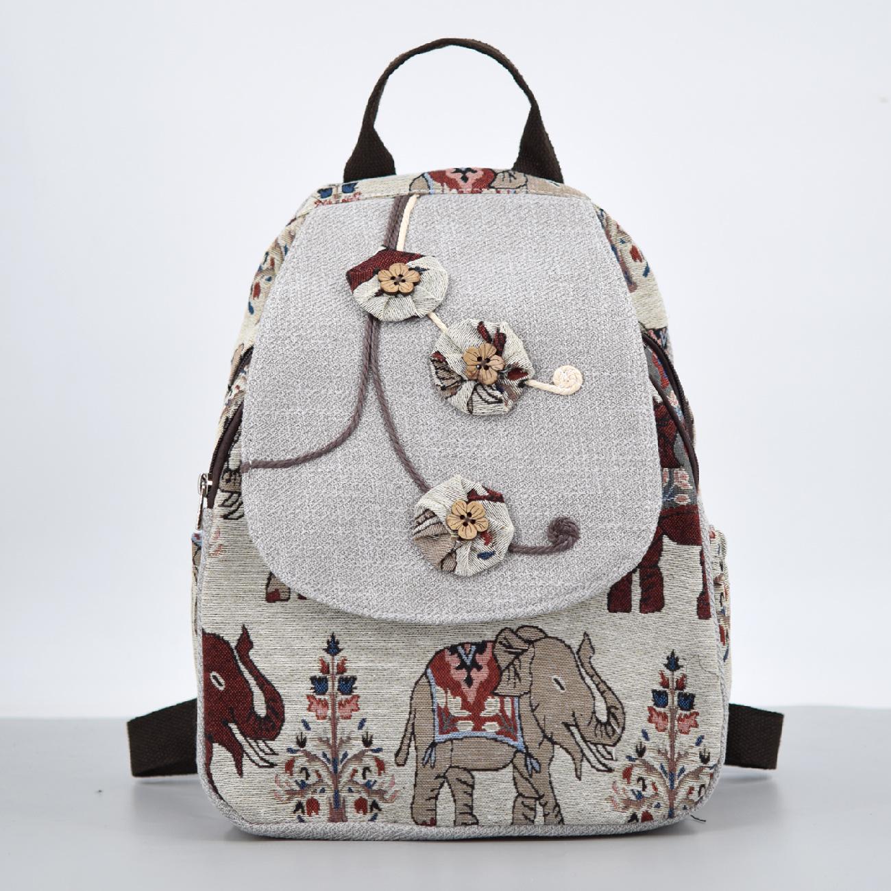 

Ethnic Style Backpack Hand Woven Double Shoulder Multi Compartment Lightweight Canvas Commuting Multi-functional Chest Bag 2024 светло-серый
