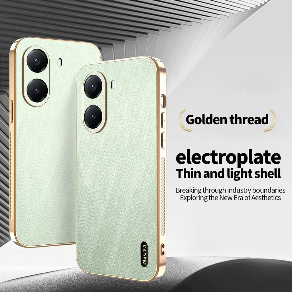 For Xiaomi Poco X7 Pro, Phone Case Luxury Brushed Leather Electroplated Bumper Soft TPU Cover