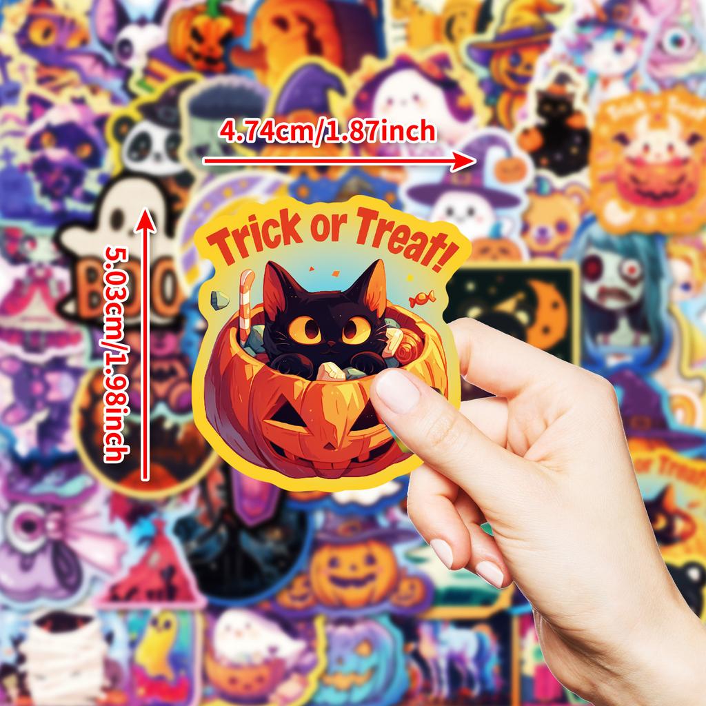 50 Cute and Funny Halloween Cartoon Stickers, Bat Ghost Party Hand Account Material Stickers