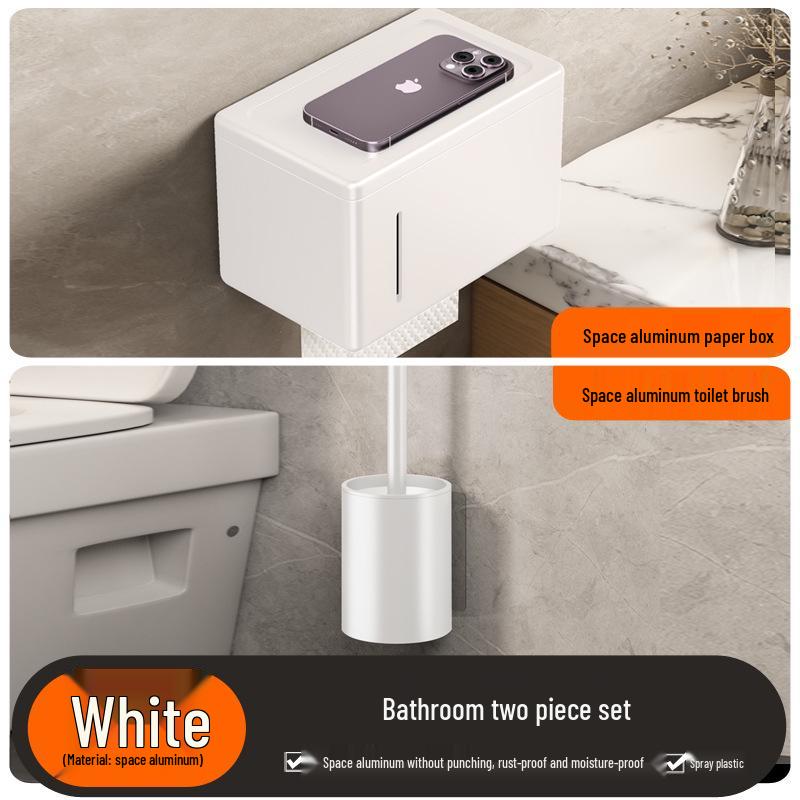 Punch-Free Wall-Mounted Gun Gray Tissue Box and Towel Holder