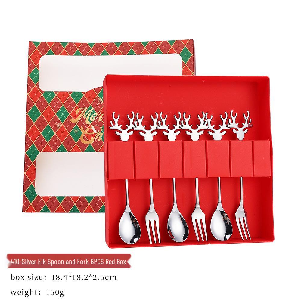Reindeer-Themed 304 Stainless Steel Coffee and Dessert Mixing Spoon Gift Set In Cute Christmas Box