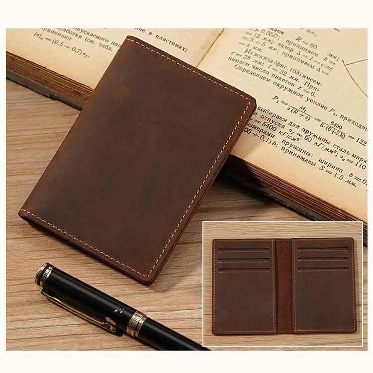 Retro Crazy Horse Leather Durable Credit Card Holder Men's Driving Document ID Card Cases Bank Card Leather Sheath Coffee Color